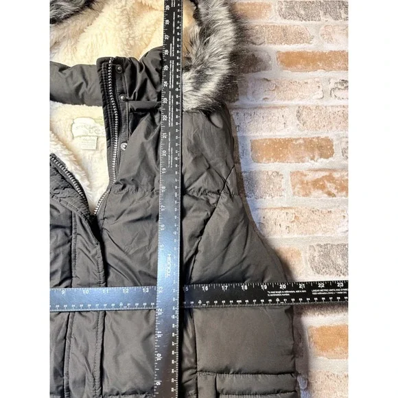 Green Tea Black Puffer Vest Sherpa Lined Faux Fur Hood XXL - Picture 3 of 6